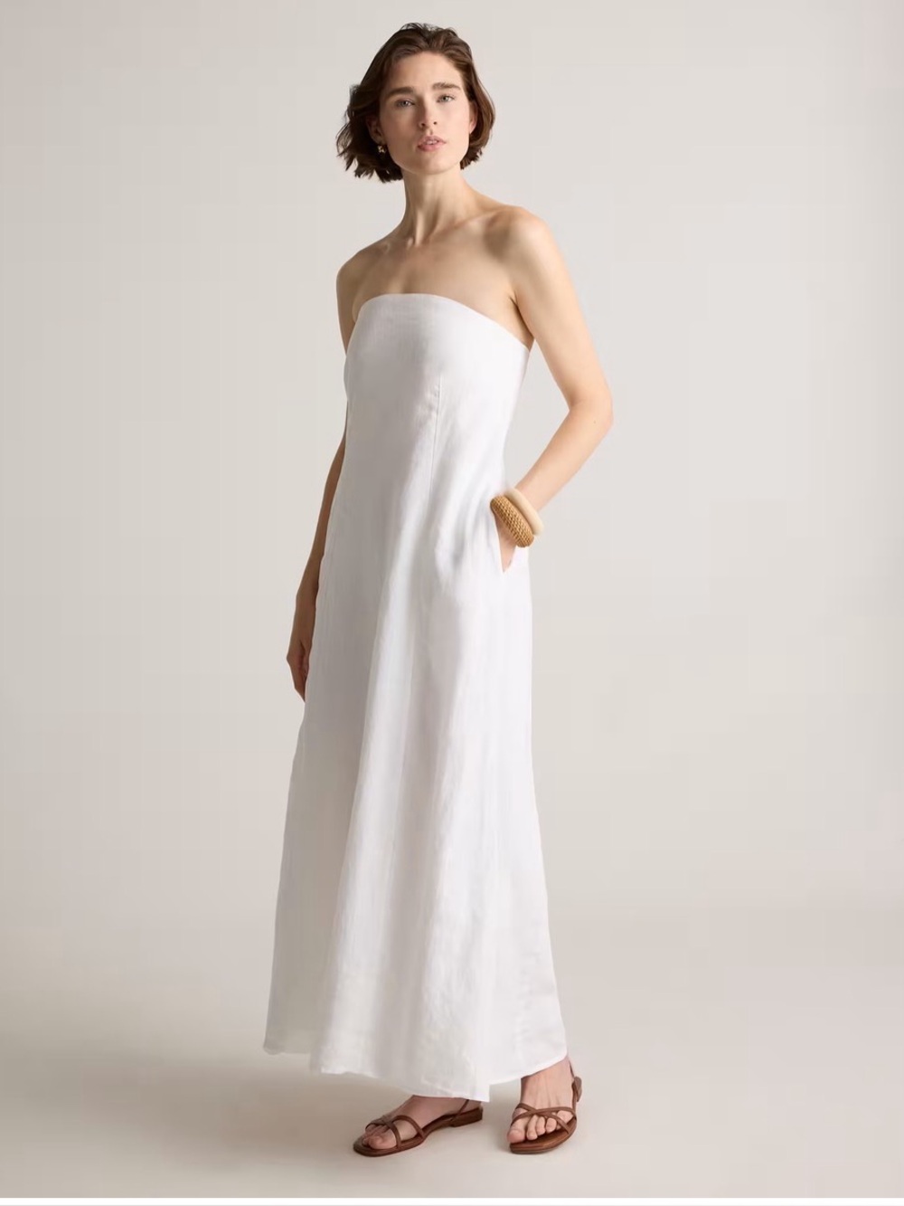 Quince 100% European Linen Strapless Maxi Dress — White, Sz S